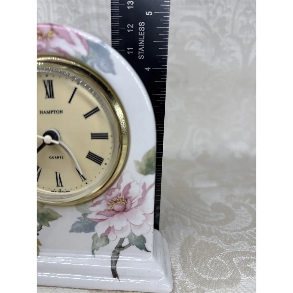 Vintage Germany Grayshott Pottery Porcelain Quartz Mantel Clock, Flowers Pattern